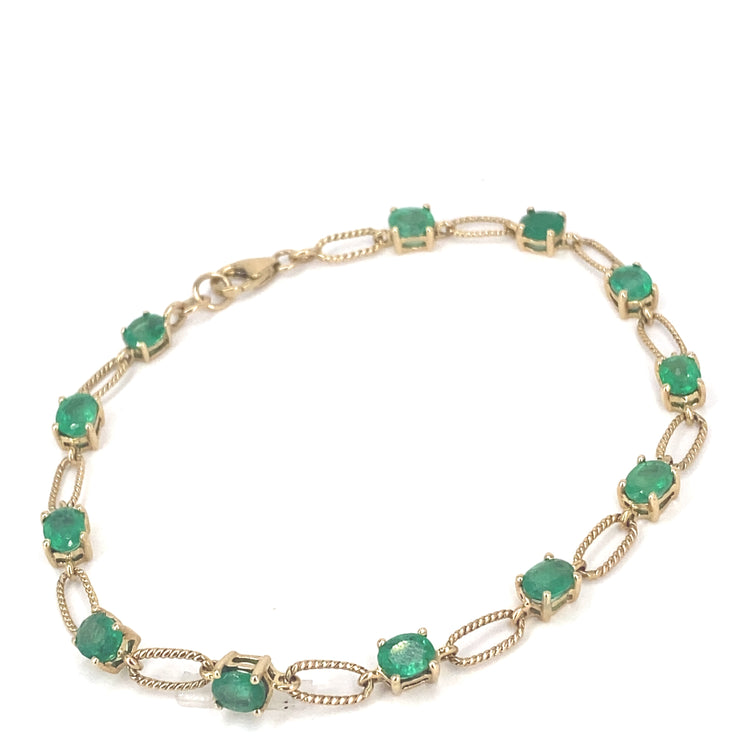 Women’s 9ct Yellow Gold Zambian Emerald Bracelet- 5.2g