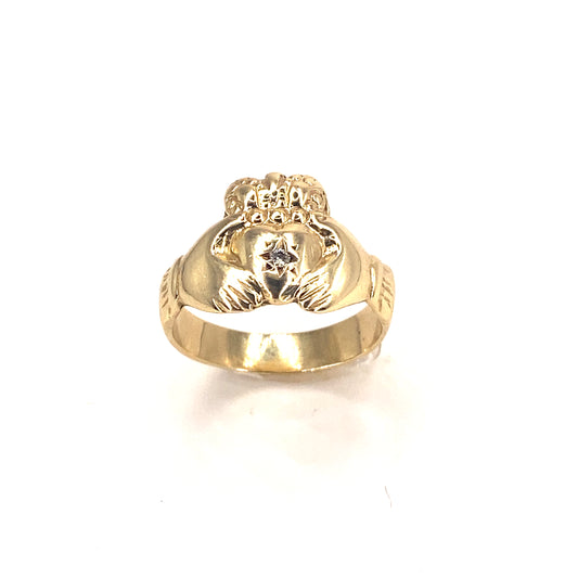 Children’s 9ct Yellow Gold Diamond Claddagh Ring - 3.6g