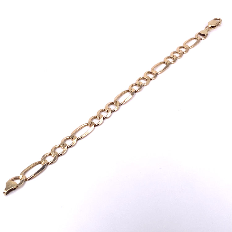 Unisex 9ct Yellow Gold Figaro Bracelet - 10.9g 8.5”