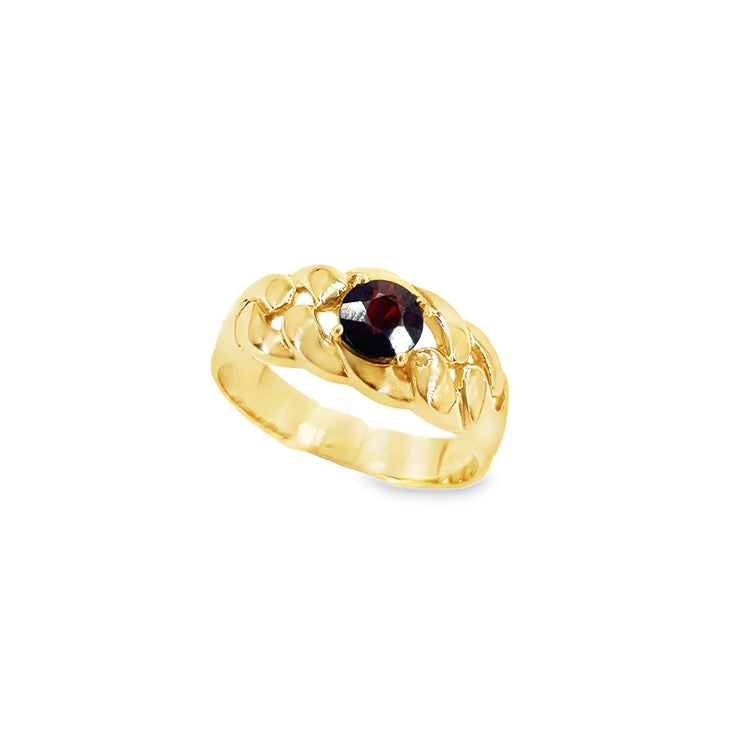 Mens 9ct Yellow Gold Garnet Curb Link Ring 5.9g Size Q