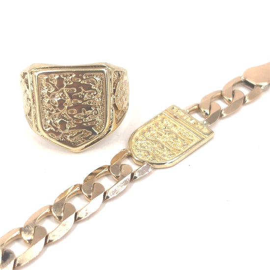 Men’s 9ct Yellow Gold 3 Lions Curb Bracelet - 13g