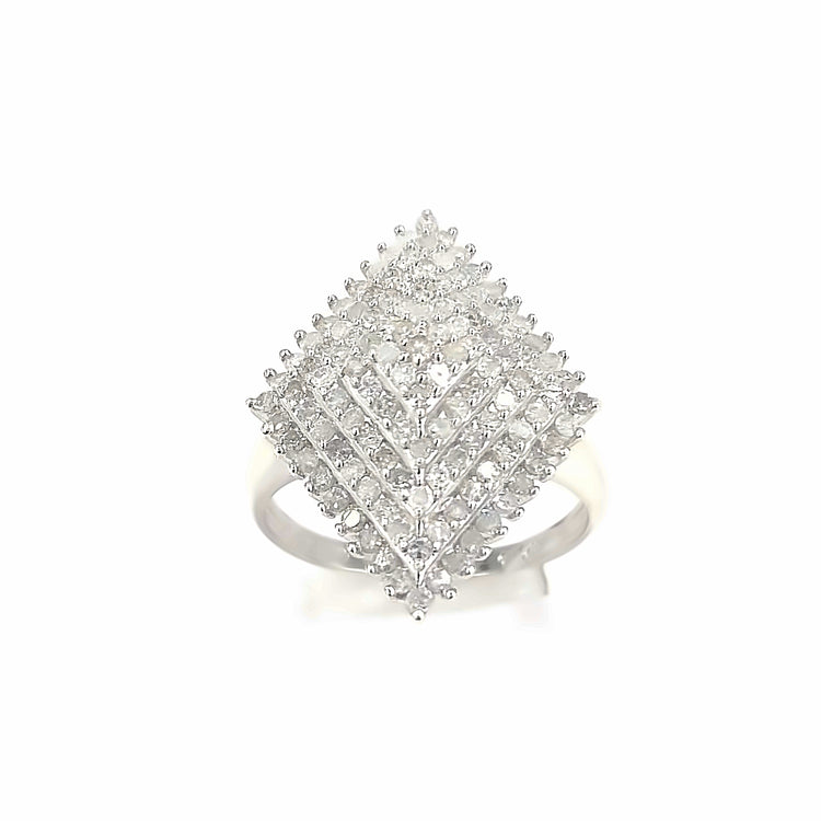 Women’s 9ct White Gold Symmetrical Statement Diamond Cluster Ring-1.00ct