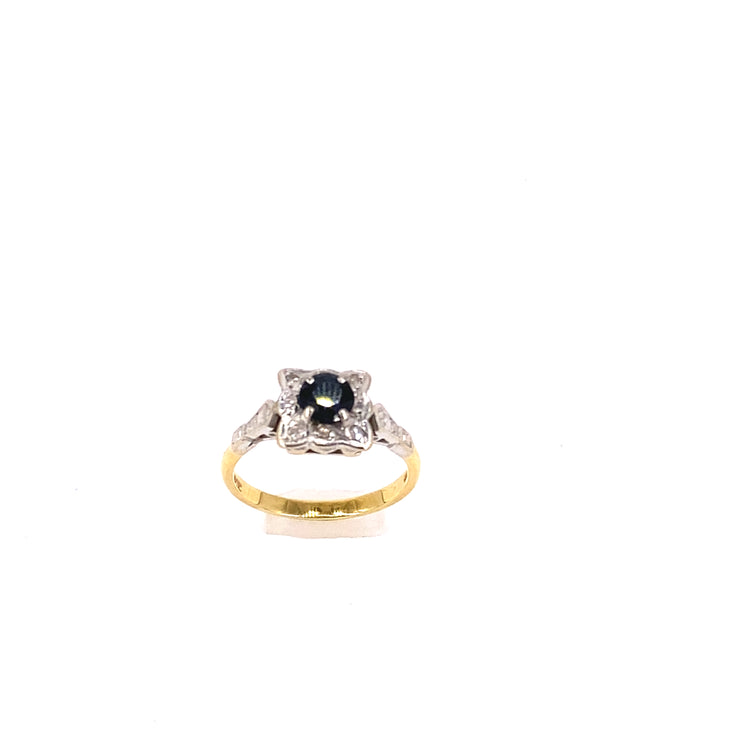 Women’s 18ct Yellow Gold Platinum Vintage Sapphire Diamond Ring