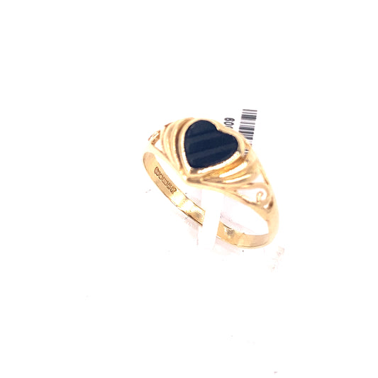 Women’s 9ct Yellow Gold Vintage Onyx Heart Ring - 1.6g Size M