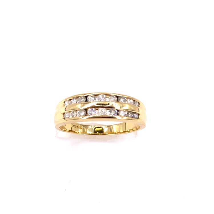 Women’s 18ct Yellow Gold Diamond Double Row Half Eternity Ring - 4.4g 0.90ct