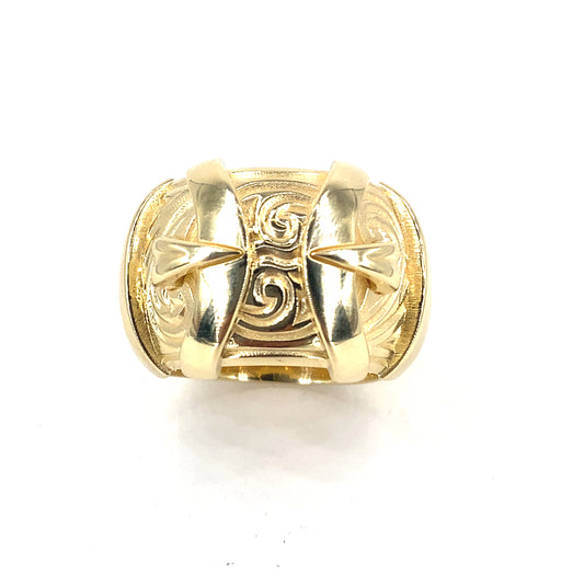 Men’s 9ct Yellow Gold Double Buckle Ring - 61.3g XXL