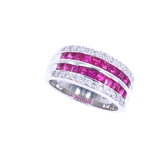 Women’s 18ct While Gold Diamond Ruby Half Eternity Ring - 0.45ct