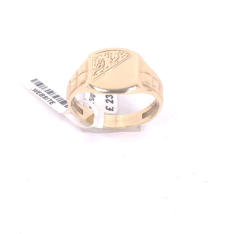 Mens 9ct Yellow Gold Signet Ring - 5.1g