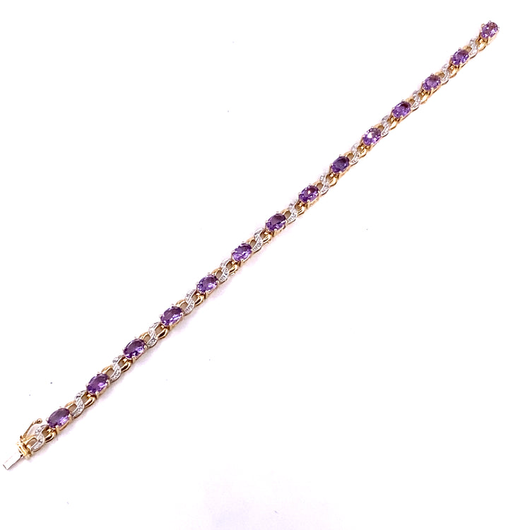 Women’s 9ct Yellow Gold Diamond Amethyst Bracelet - 8g