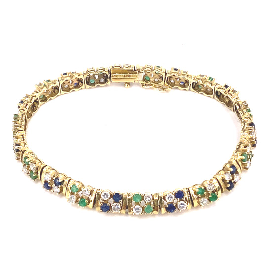 Women’s 14ct Yellow Gold Sapphire Emerald Gemstone Bracelet -14.6g