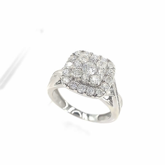 Women’s 9ct White Gold Statement Diamond Cluster Ring-1.00ct