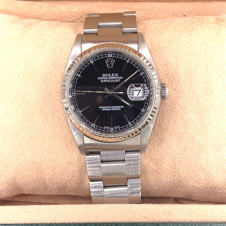 Men’s Stainless Steel Vintage Rolex Datejust  Watch - 36mm Black Dial