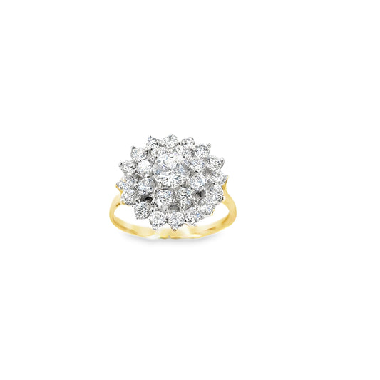 Womens 9ct Yellow Gold Cz Cluster Ring - 4.5g
