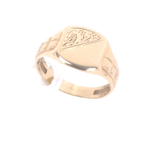 Mens 9ct Yellow Gold Signet Ring - 5.1g