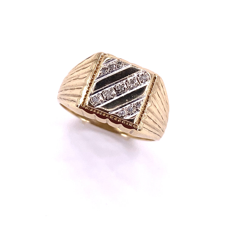 Men’s 9ct Yellow Gold Square Signet Ring - Diamond 5.5g