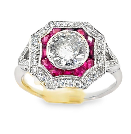 Women’s Platinum Ruby & Diamond Art Deco Style Cocktail Ring - 1.50ct