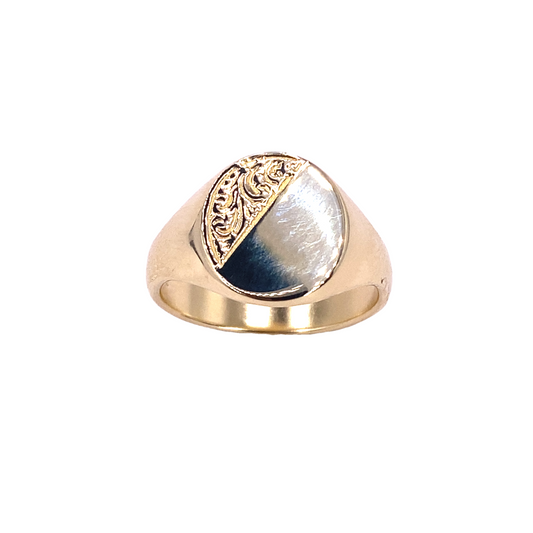 Men’s 9ct Yellow Gold Engraved Signet Ring -8.2g