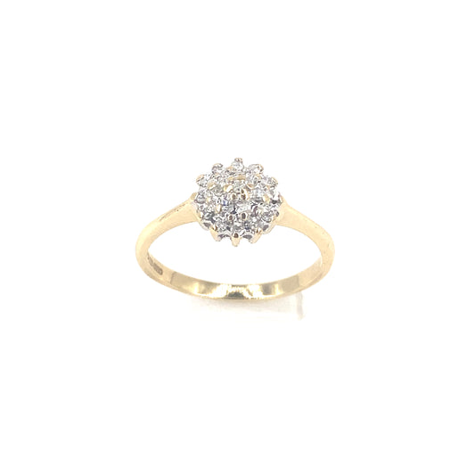 Women’s 9ct Yellow Gold Small Flower Diamond Cluster Ring-0.10ct