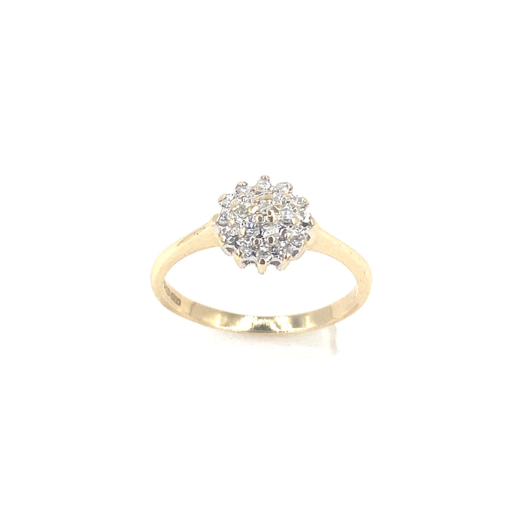 Women’s 9ct Yellow Gold Small Flower Diamond Cluster Ring-0.10ct