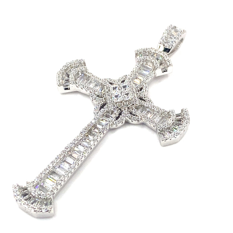 Women’s 925 Sterling Silver Cross Pendant - CZ Set Large