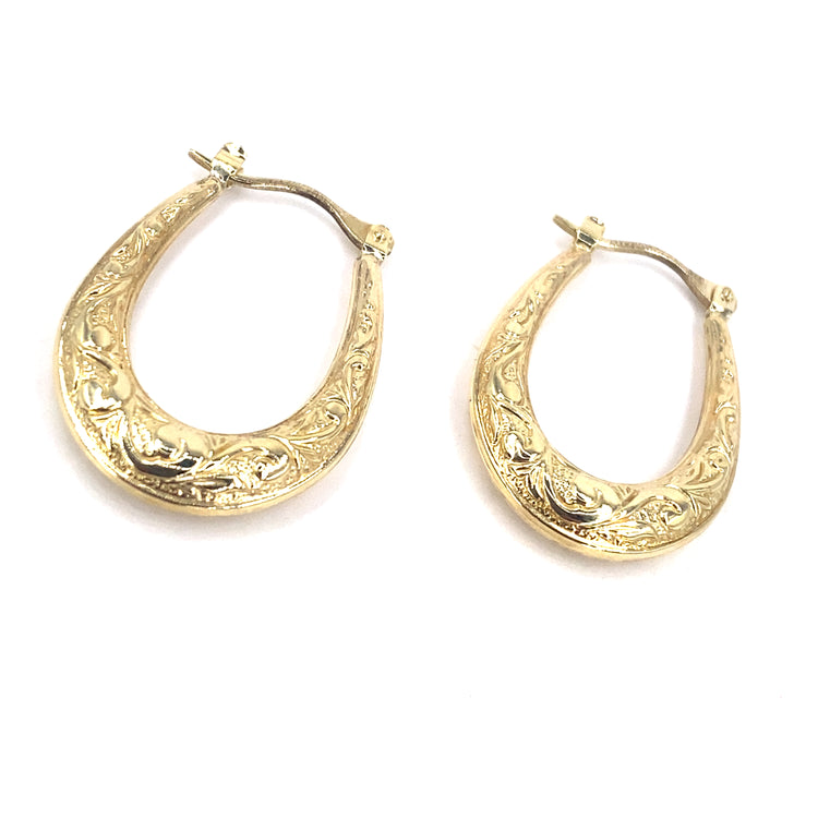 Women’s 9ct Yellow Gold Engraved Hollow Hoops