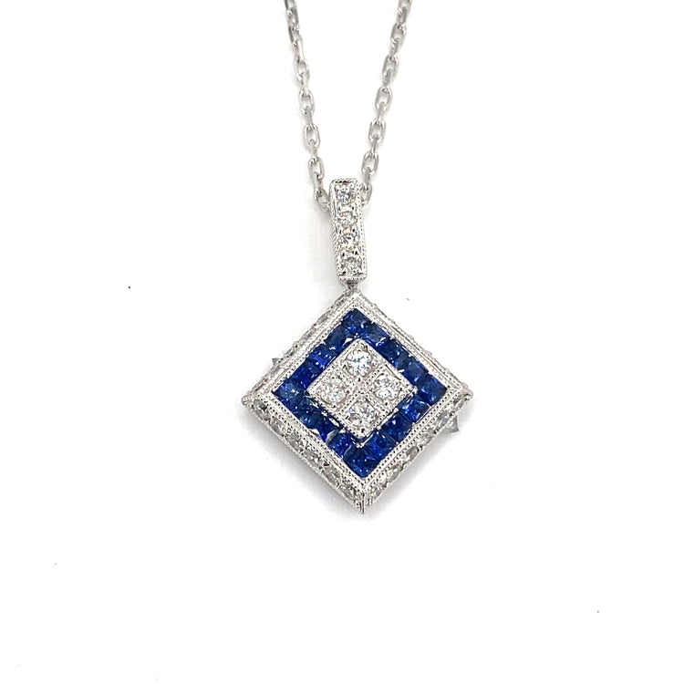 Women’s 18ct White Gold Sapphire Diamond Drop Pendant