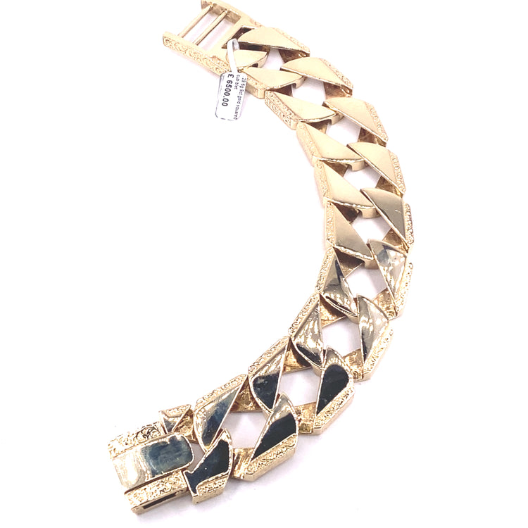 Men’s 9ct Yellow Gold XL Square Curb Bracelet - 129g