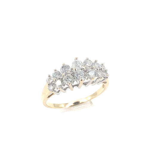 Women’s 9ct Yellow Gold Diamond Cluster Ring- 1.00ct Total Diamond