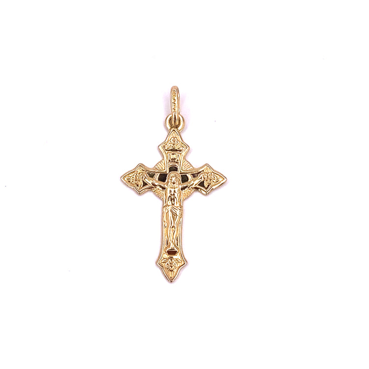 Unisex 9ct Yellow Gold Crucifix Cross Pendant-1.5g