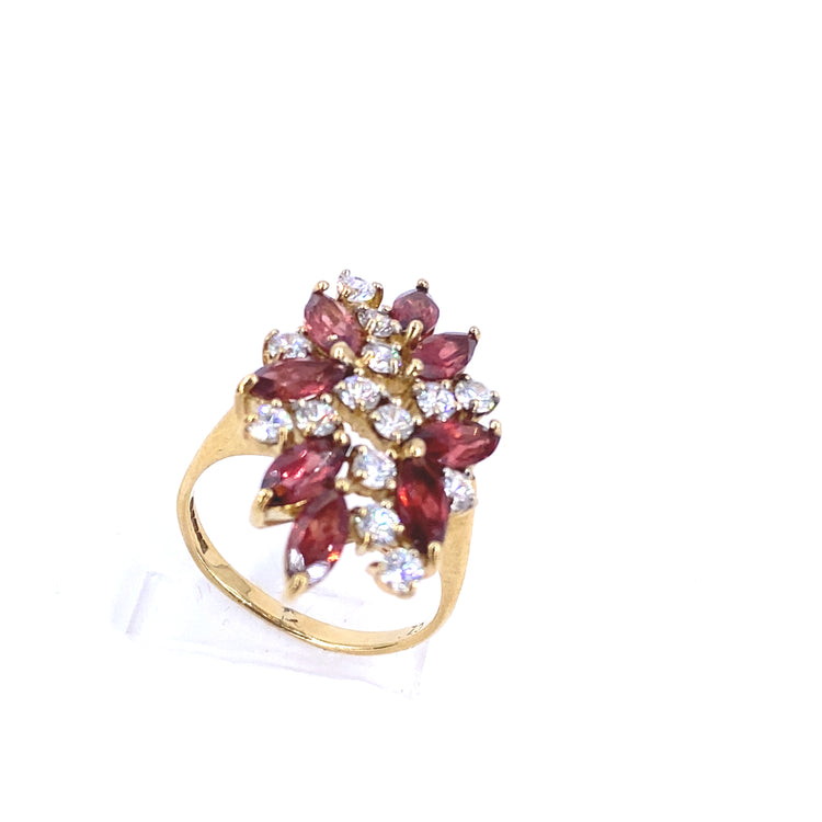 Women’s 18ct Yellow Gold Diamond Cocktail Cluster Garnet Gemstone Ring