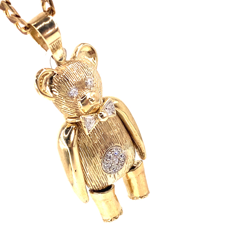 Unisex 9ct Yellow Gold Teddy Bear Pendant - 19g