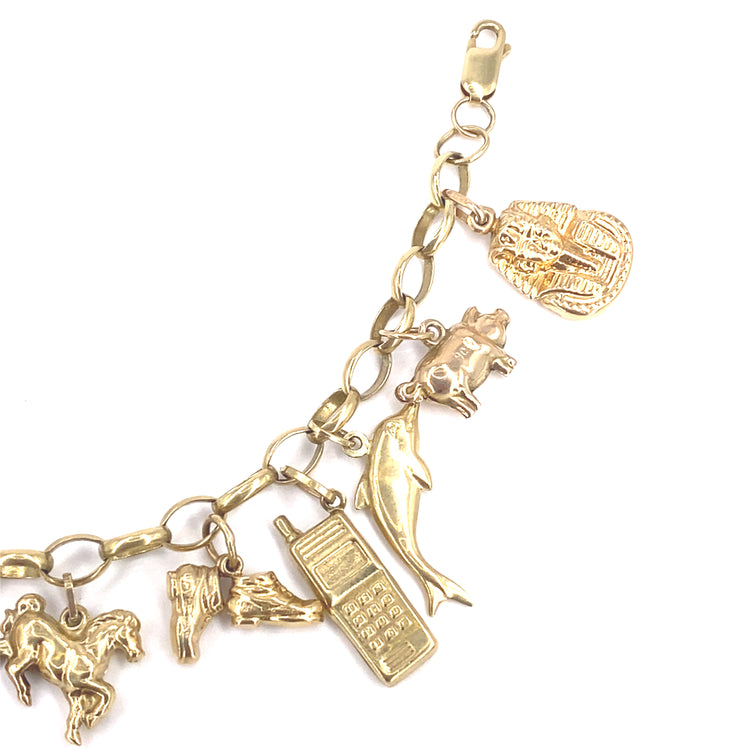 Women’s 9ct Yellow Gold Vintage Charm Bracelet- 23g