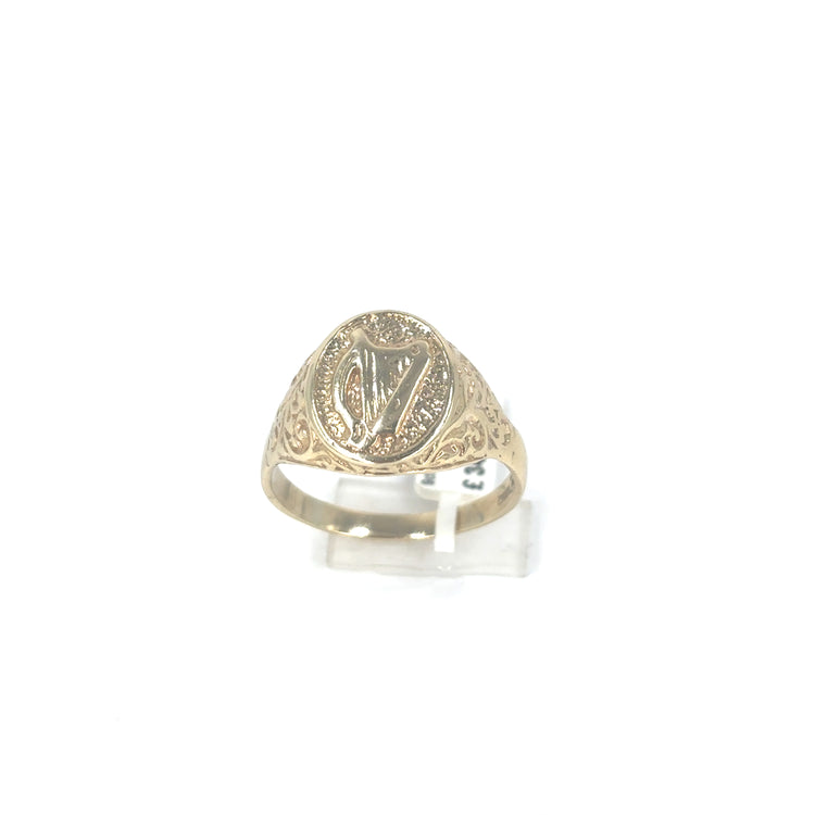 Mens 9ct Yellow Gold Irish Harp Ring 6.9g