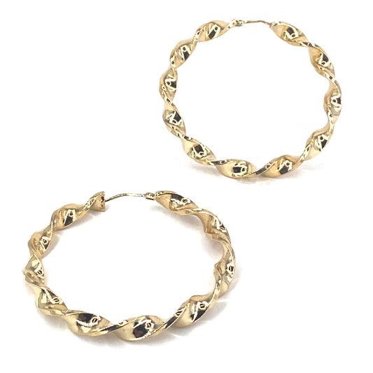 Men’s 9ct Yellow Gold Twist Hoop Earrings - Large