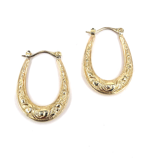 Women’s 9ct Yellow Gold Engraved Hollow Hoops