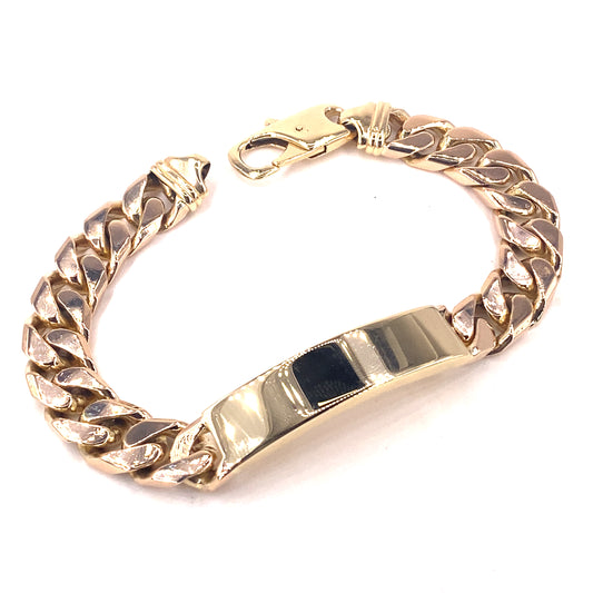 Men’s 9ct Yellow Gold Curl ID Bracelet - 53g 9”