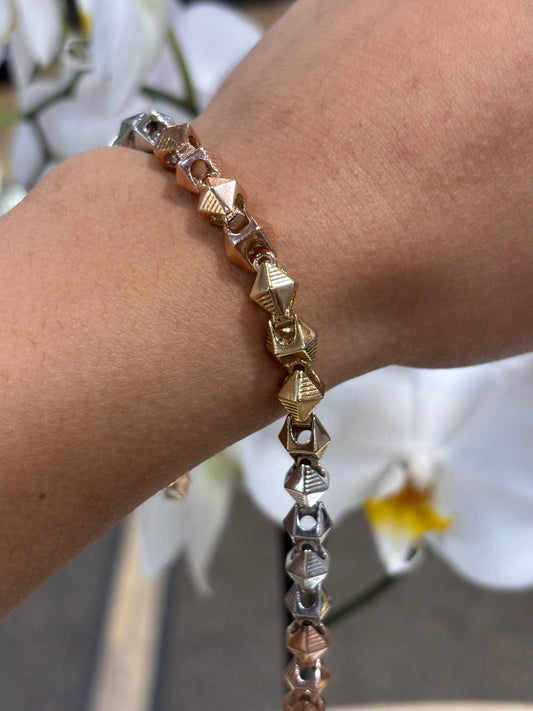 Men’s 9ct Yellow Rose White Gold Pyramid Bracelet-32g
