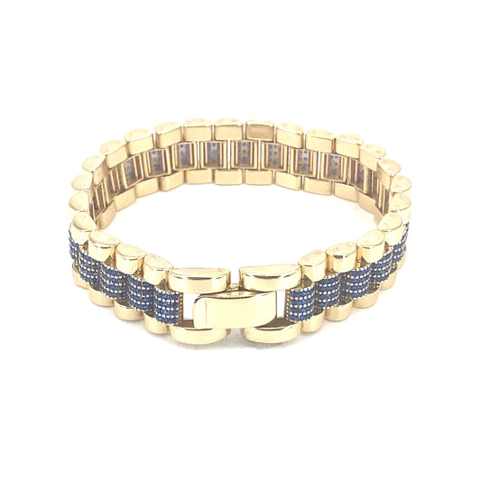 Children's 9ct Yellow Gold Presidential Link Bracelet- Blue Cz Set