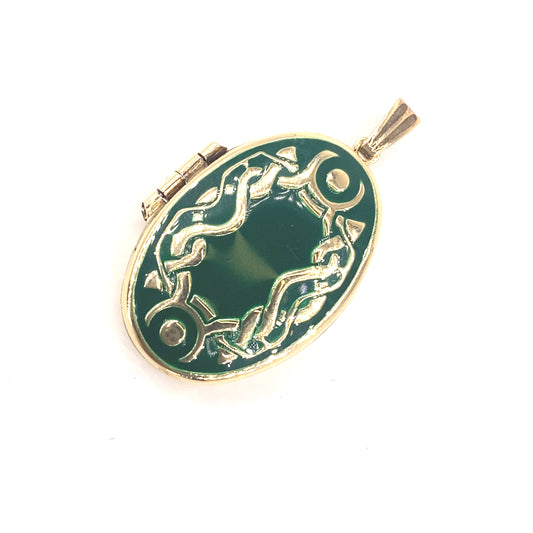 Women’s 9ct Yellow Gold Celtic Green Enamel Locket