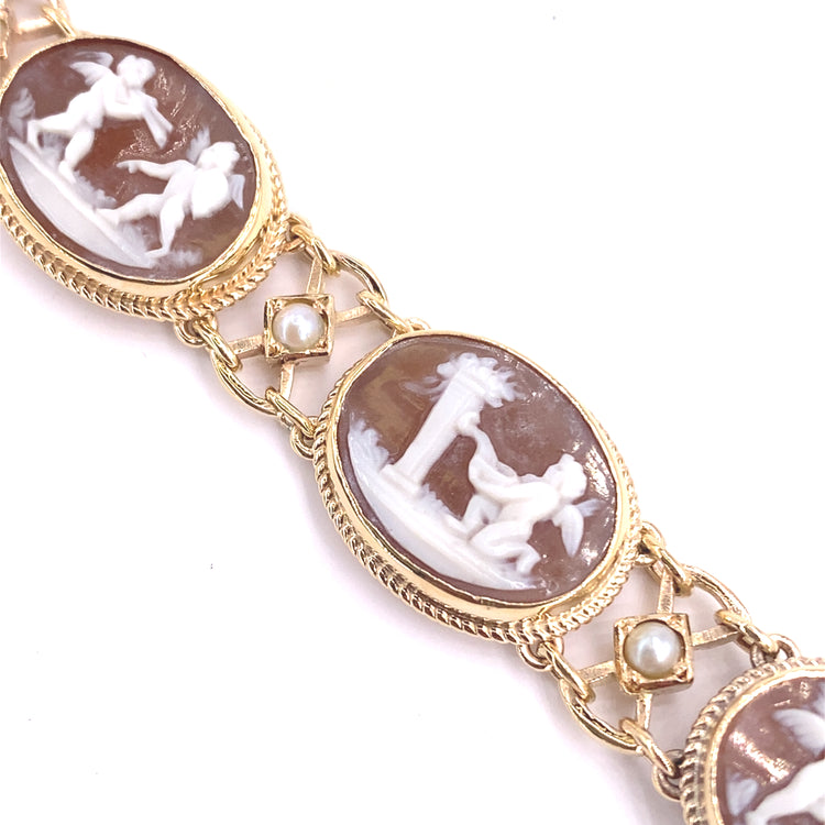 Women’s 9ct Yellow Gold Vintage Carved Cameo Bracelet- 23g