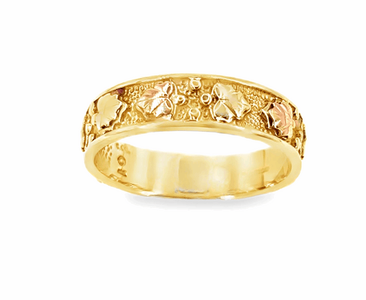 Women’s 10k Yellow Gold Landstrom Black Hills Leaf Design Band Ring - 3.5g