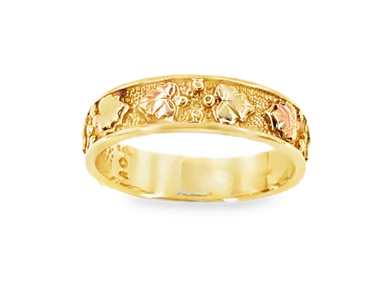 Women’s 10k Yellow Gold Landstrom Black Hills Leaf Design Band Ring - 3.5g