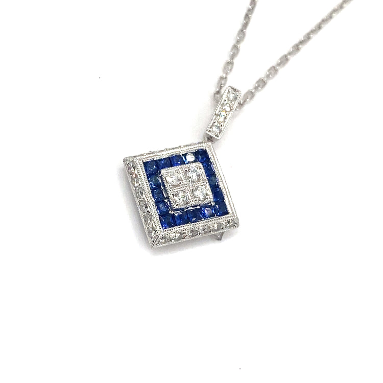 Women’s 18ct White Gold Sapphire Diamond Drop Pendant