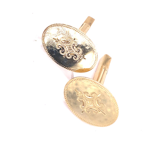 Men’s 9ct Yellow Gold Engraved Cufflinks - 5.6g