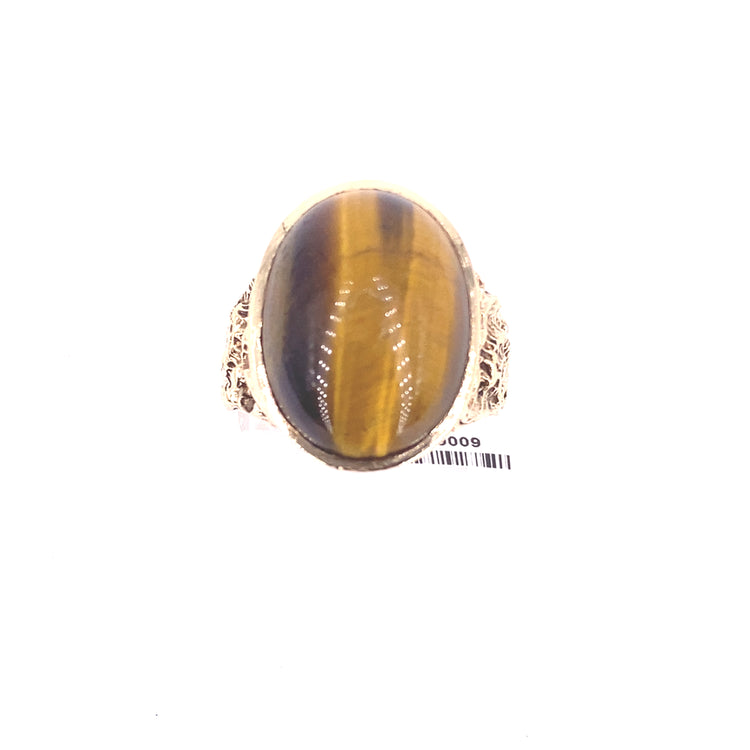 Mens 9ct Yellow Gold Vintage Tiger Eye Ring