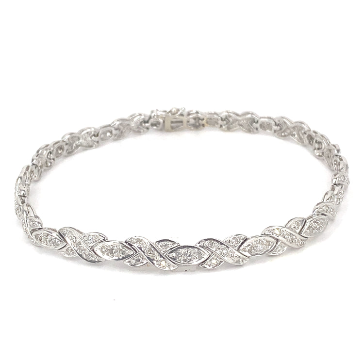 Women’s 9ct White Gold Fancy Link Diamond Tennis Bracelet - 1.50ct