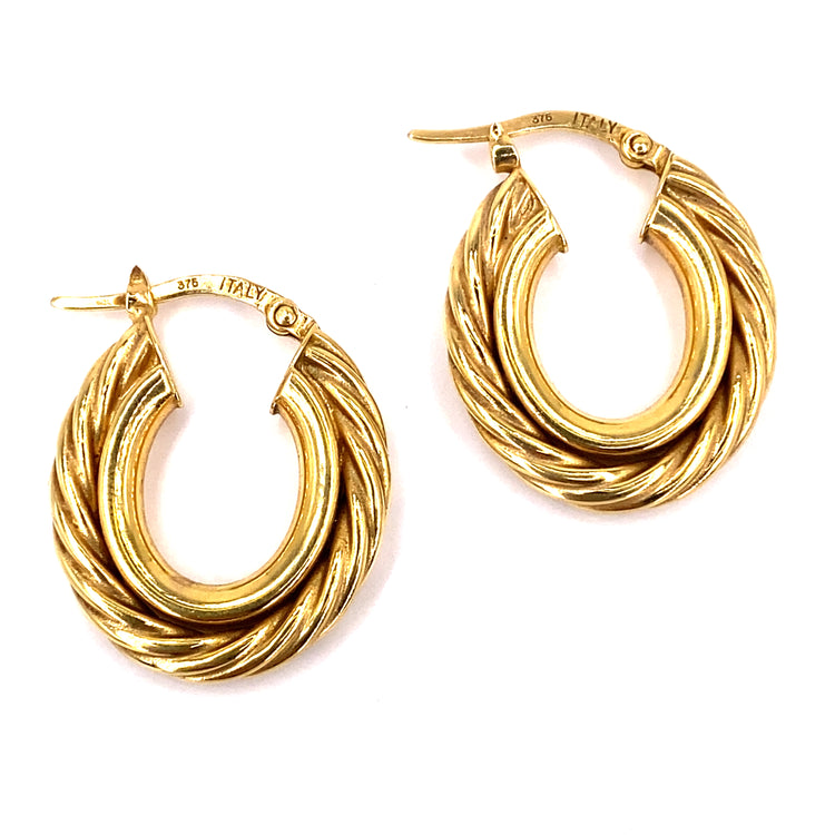 Women’s 9ct Yellow Gold Rope Twist Vintage Hoops - 2.9g