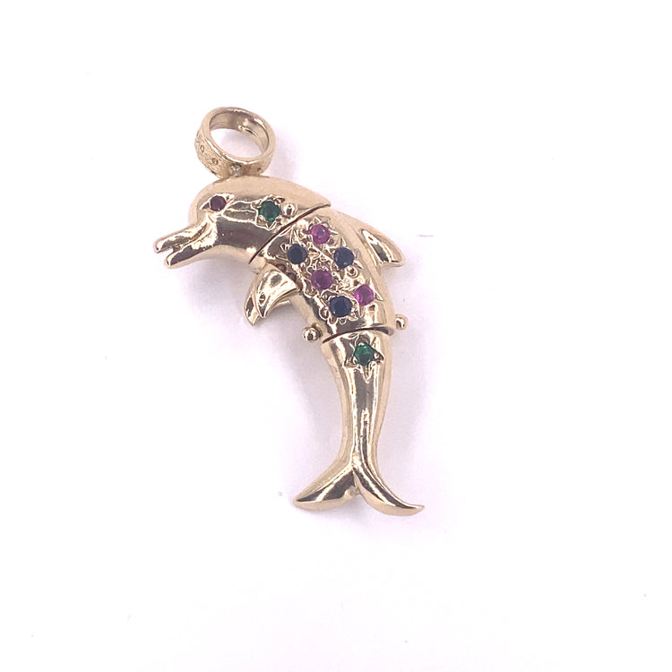 Women’s 9ct Yellow Gold Gemstone Dolphin Pendant - 11.1g