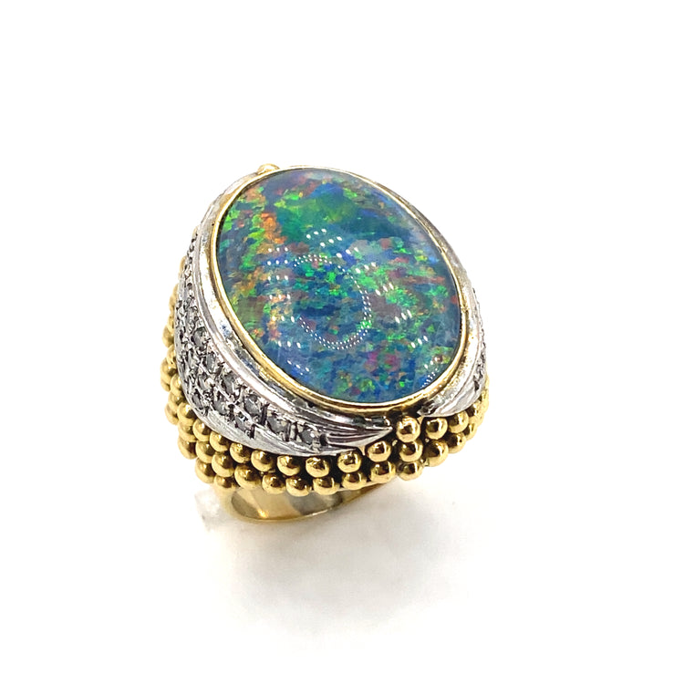 Unisex 18ct Yellow Gold Hand Crafted Australian Opal Ring