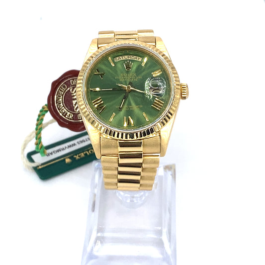 Men’s 18ct Yellow Gold Rolex Day-Date Olive Green Dial - 36mm